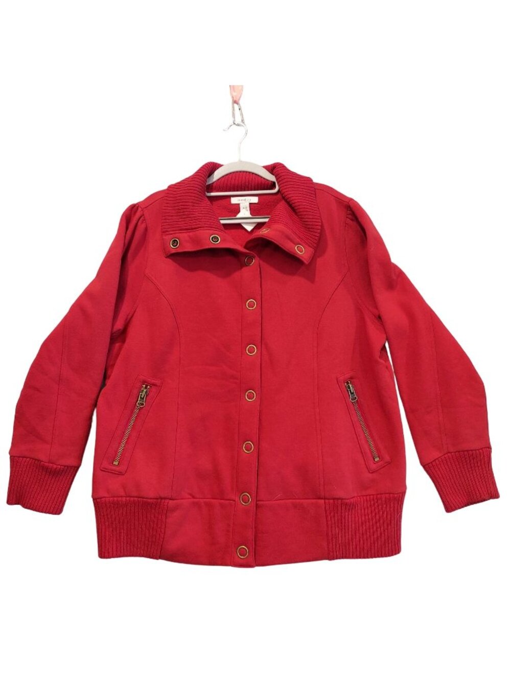 Dressbarn Jacket womans 14/16 Red snap Stretch Jersey Beachy Coastalgrandma